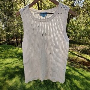 CeCe M White Sleeveless Open Knit Ivory Cream Sweater Tank Size Medium Beachy